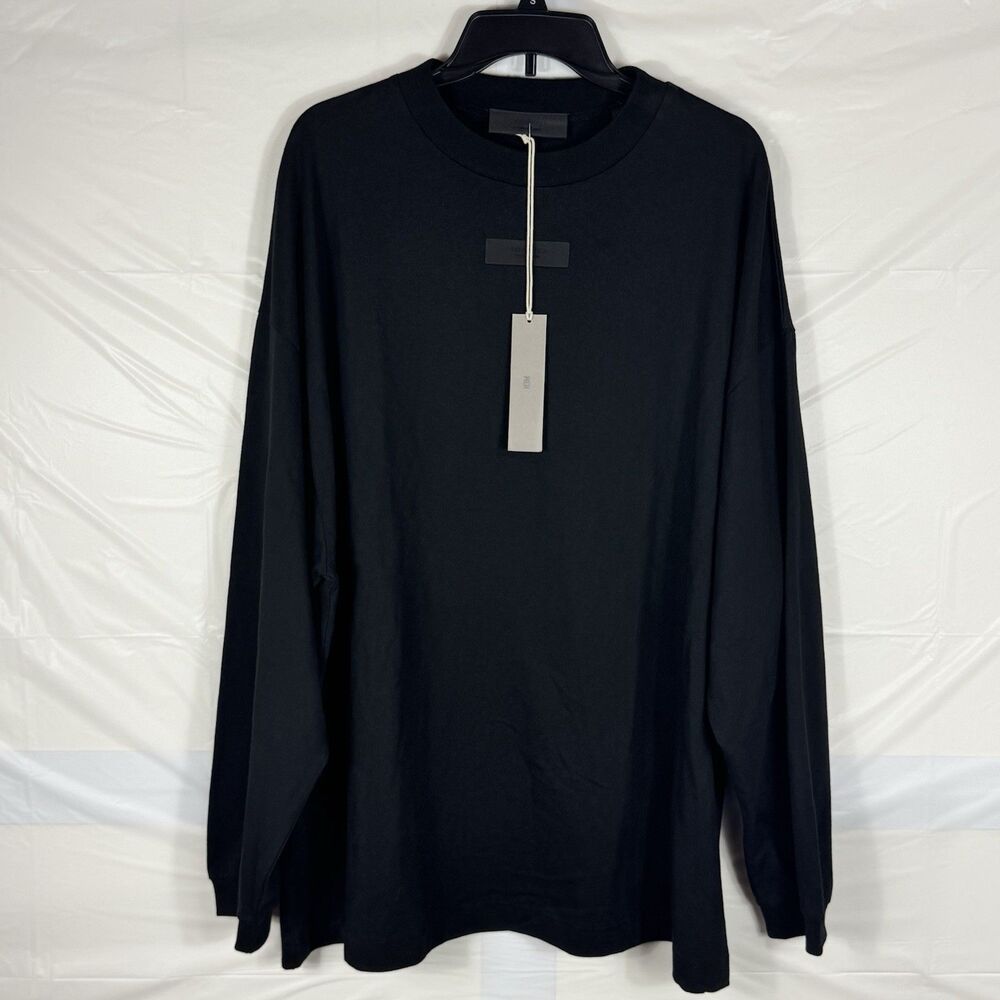 Fear of God Essentials Men Long Sleeve T-Shirt Black Oversized Logo Patch Medium